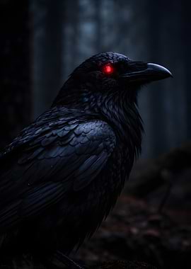 Dark Raven with Glowing Red Eyes