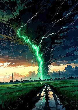 Tornado with Green Lightning