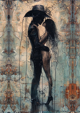 Cowboy and Woman Embrace