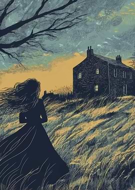 Gothic House and Woman in Field