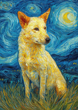 Dog in Starry Night Style
