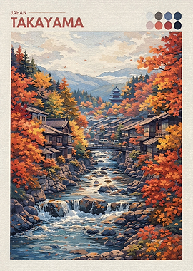 Takayama Japan Autumn River Scene