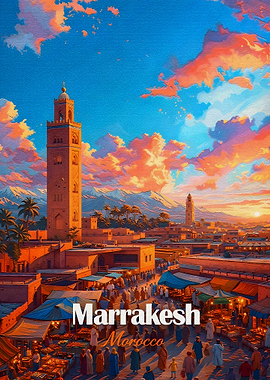 Marrakesh Morocco Cityscape at Sunset