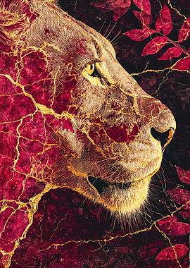 Gold Marble Lion Profile Art