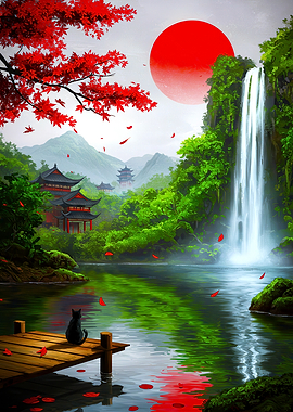 Cat Japanese Landscape