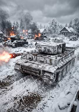 Tanks in a Snowy Battle