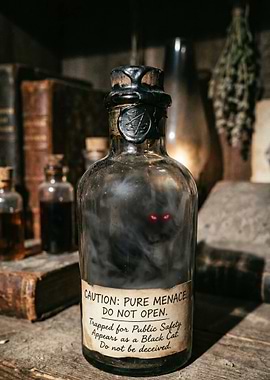 Mysterious Potion Bottle with Black Cat Spirit