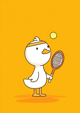 Cute Duck Playing Tennis