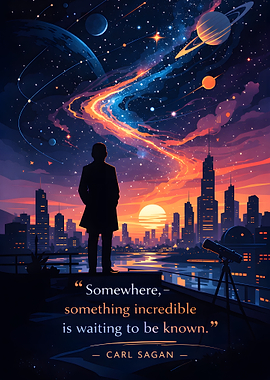 Man Gazing at Cosmic Cityscape