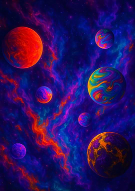 Colorful Planets in Nebula