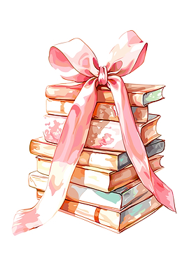 Stack of Books with Pink Ribbon