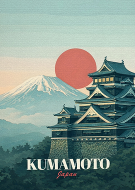 Kumamoto Castle and Mount Fuji