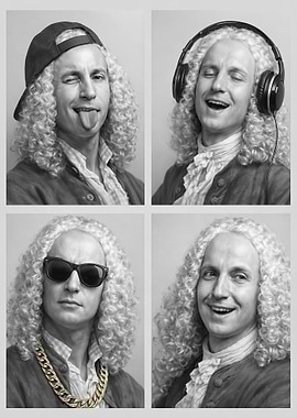 Man in Wig with Modern Accessories