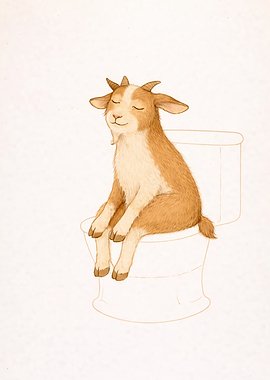 Goat sitting on a toilet