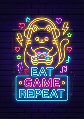 Cute Cat Gamer Neon Sign