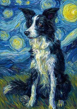 Border Collie in Starry Night Style