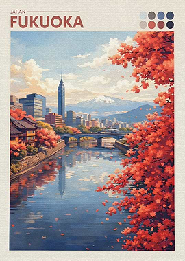 Fukuoka Cityscape with Autumn Foliage