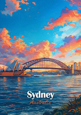 Sydney Opera House and Harbour Bridge at Sunset