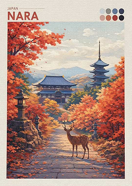 Nara Japan Autumn Deer Temple