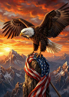 Bald Eagle on American Flag