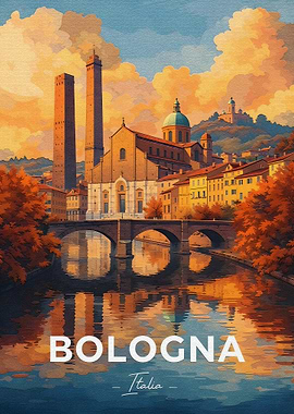 Bologna Cityscape with Towers and River