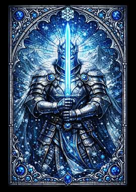 Knight with Glowing Sword in Winter