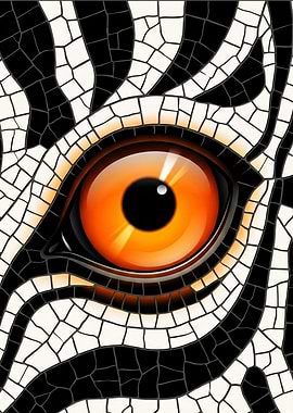 Zebra Eye Mosaic Orange Gaze Geometric Animal Abstract Art