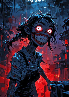Creepy Zombie Girl with Glowing Eyes