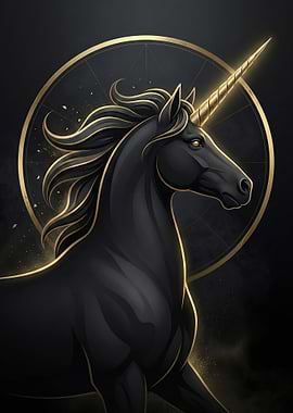 Black Unicorn with Golden Horn