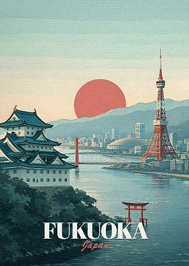 Fukuoka Japan Cityscape Poster