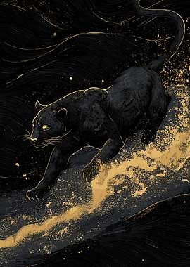 Black Panther with Gold Splatter