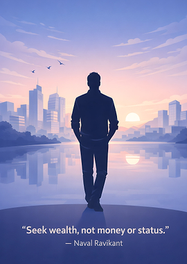 Man walking towards city at sunrise