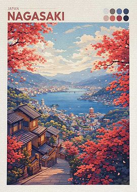 Nagasaki Cityscape with Autumn Foliage