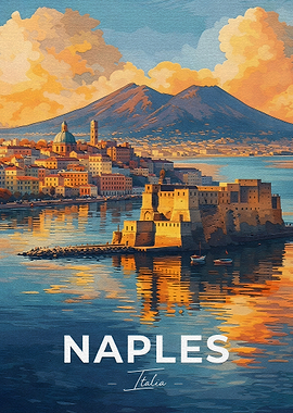 Naples Italy Cityscape with Mount Vesuvius