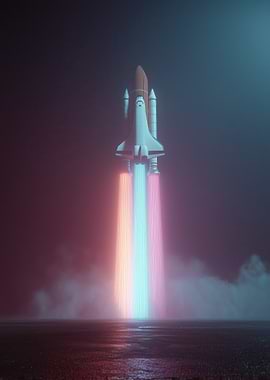 Space Shuttle Launch with Colorful Exhaust