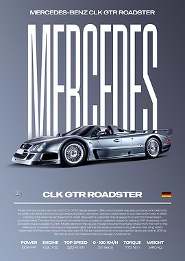 Mercedes-Benz CLK GTR Roadster Car Poster