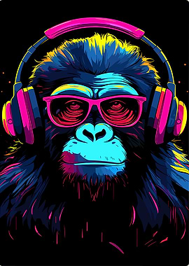 Gorilla DJ with Headphones and Sunglasses