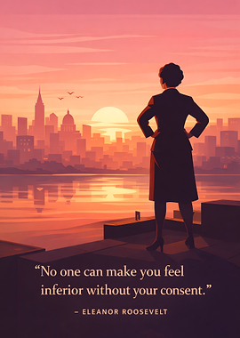 Eleanor Roosevelt quote with cityscape
