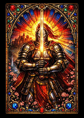 Stained Glass Knight with Glowing Sword
