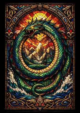 Dragon Ouroboros Stained Glass