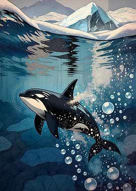 Orca swimming in arctic waters