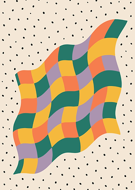 Wavy Checkerboard Pattern with Dots