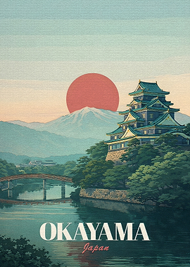 Okayama Japan Castle and Sun