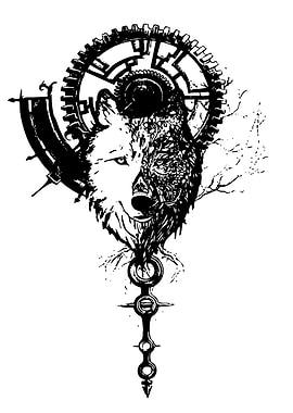 Steampunk Wolf with Gear and Ornate Design