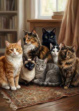 Group of Cats on a Rug