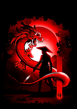 Samurai Facing a Red Dragon