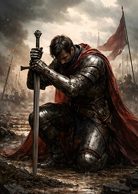 Knight kneeling with sword