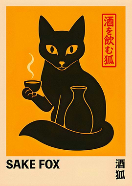 Black Sake Fox with Sake Set