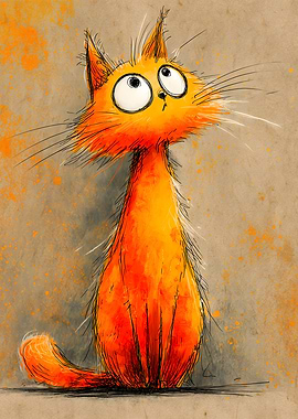 Whimsical Orange Cat Illustration