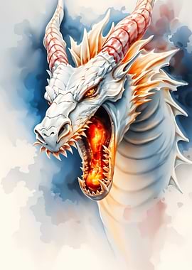 Fierce White Dragon Roaring Fire